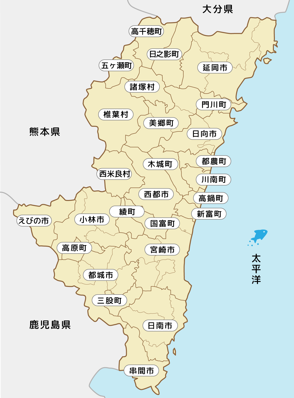 宮崎県の地図